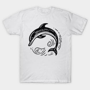 Stick Figure of a Dolphin in Black Ink T-Shirt